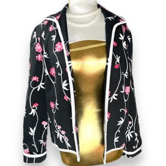 Y2K Vintage Peck&Peck Sz 8 Womens Black Pink Floral Open Front Blazer Jacket 90s - Picture 2 of 6